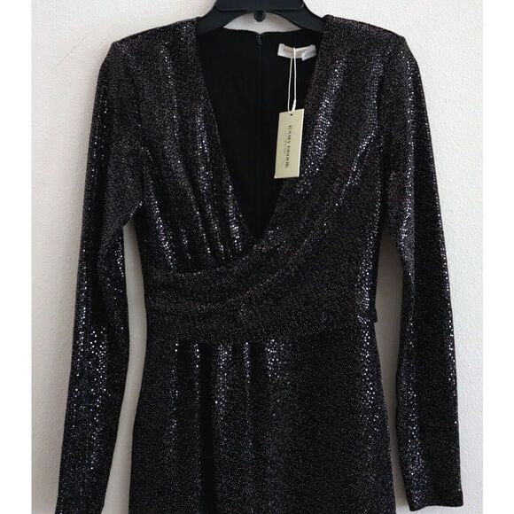 Ramy Brook A1022301 Women's Sz 4 Black Esme Sequin Long-Sleeve Mini Dress - Picture 3 of 12